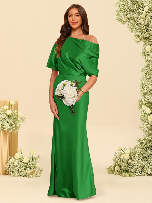 Trumpet/Mermaid One-Shoulder Half Sleeves Bridesmaid Dresses With Ruched