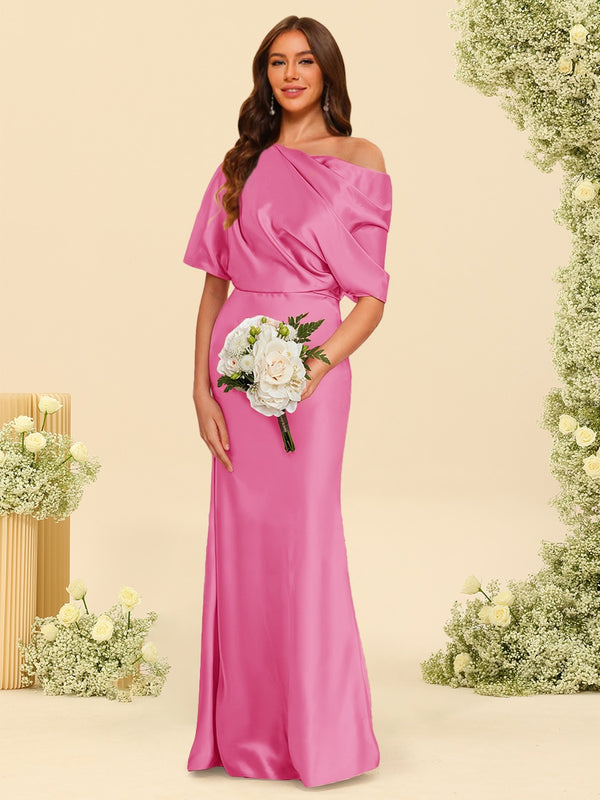 Trumpet/Mermaid One-Shoulder Half Sleeves Bridesmaid Dresses With Ruched