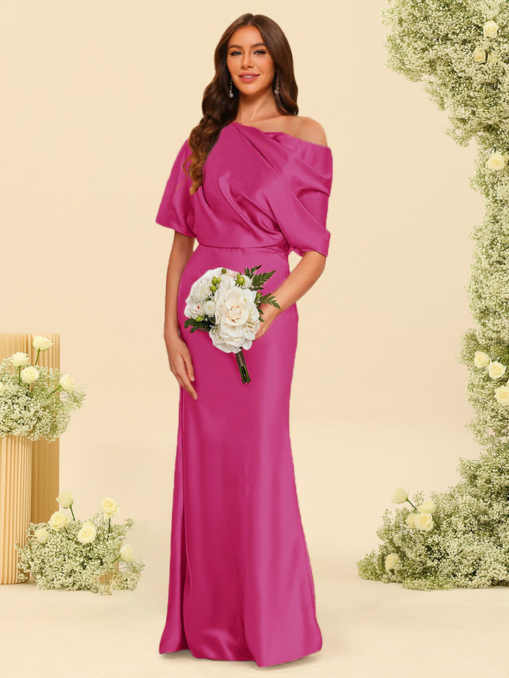 Trumpet/Mermaid One-Shoulder Half Sleeves Bridesmaid Dresses With Ruched