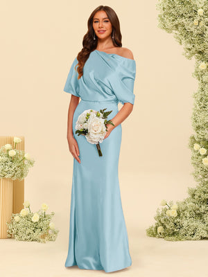Trumpet/Mermaid One-Shoulder Half Sleeves Bridesmaid Dresses With Ruched