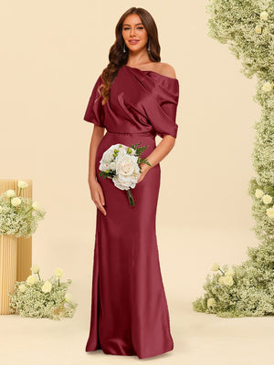 Trumpet/Mermaid One-Shoulder Half Sleeves Bridesmaid Dresses With Ruched