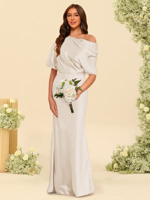 Trumpet/Mermaid One-Shoulder Half Sleeves Bridesmaid Dresses With Ruched