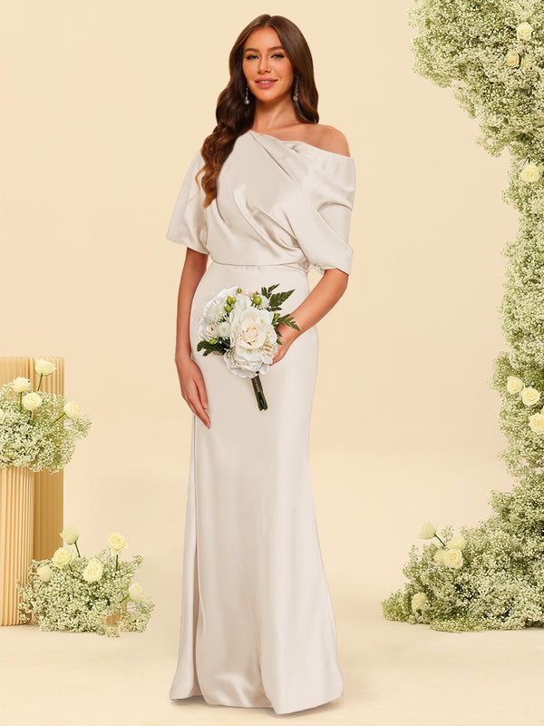 Trumpet/Mermaid One-Shoulder Half Sleeves Bridesmaid Dresses With Ruched