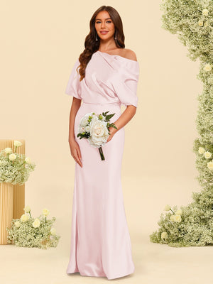 Trumpet/Mermaid One-Shoulder Half Sleeves Bridesmaid Dresses With Ruched