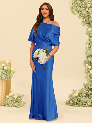 Trumpet/Mermaid One-Shoulder Half Sleeves Bridesmaid Dresses With Ruched
