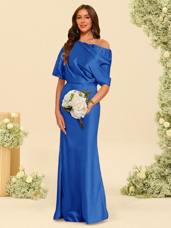 Trumpet/Mermaid One-Shoulder Half Sleeves Bridesmaid Dresses With Ruched