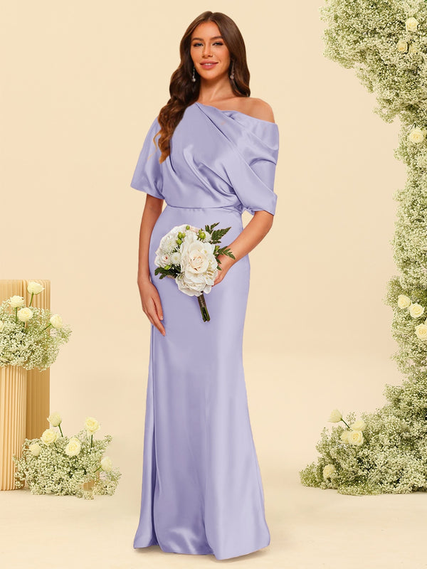 Trumpet/Mermaid One-Shoulder Half Sleeves Bridesmaid Dresses With Ruched