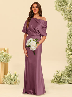 Trumpet/Mermaid One-Shoulder Half Sleeves Bridesmaid Dresses With Ruched
