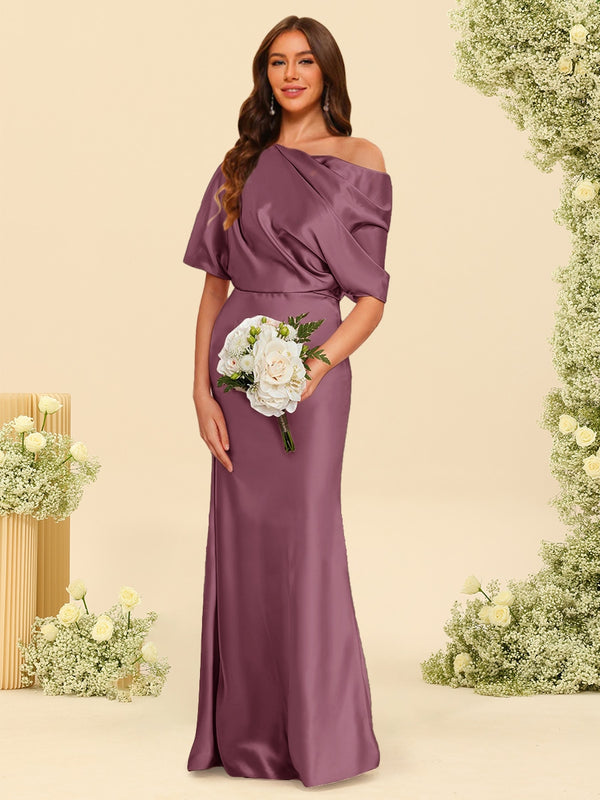 Trumpet/Mermaid One-Shoulder Half Sleeves Bridesmaid Dresses With Ruched