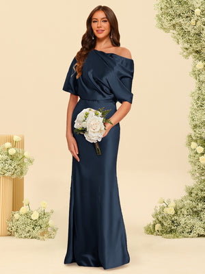Trumpet/Mermaid One-Shoulder Half Sleeves Bridesmaid Dresses With Ruched