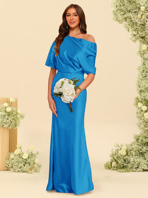 Trumpet/Mermaid One-Shoulder Half Sleeves Bridesmaid Dresses With Ruched