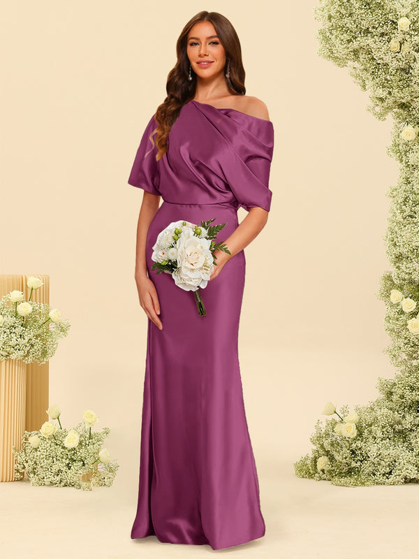 Trumpet/Mermaid One-Shoulder Half Sleeves Bridesmaid Dresses With Ruched