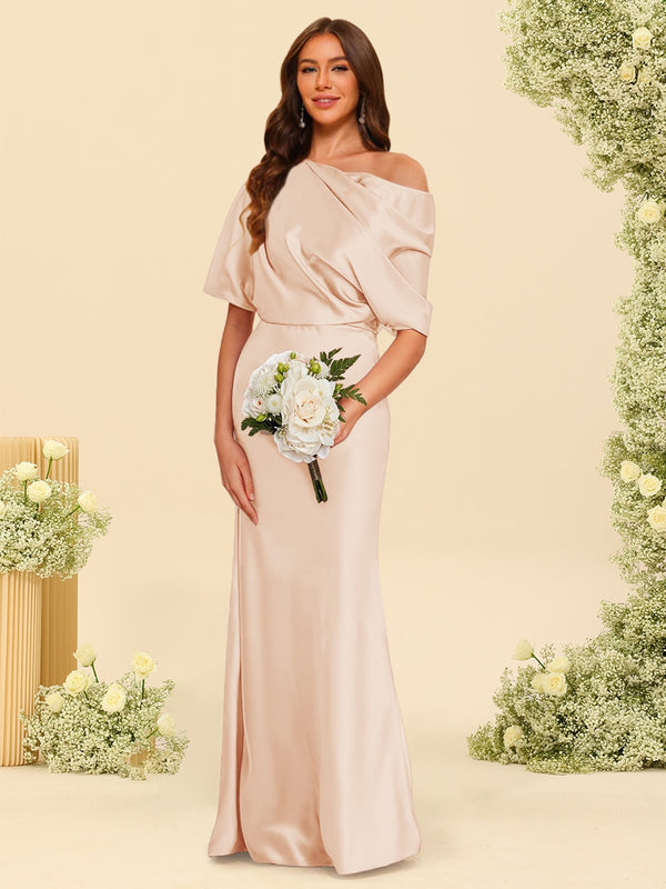 Trumpet/Mermaid One-Shoulder Half Sleeves Bridesmaid Dresses With Ruched