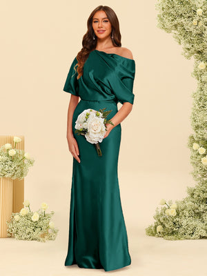 Trumpet/Mermaid One-Shoulder Half Sleeves Bridesmaid Dresses With Ruched