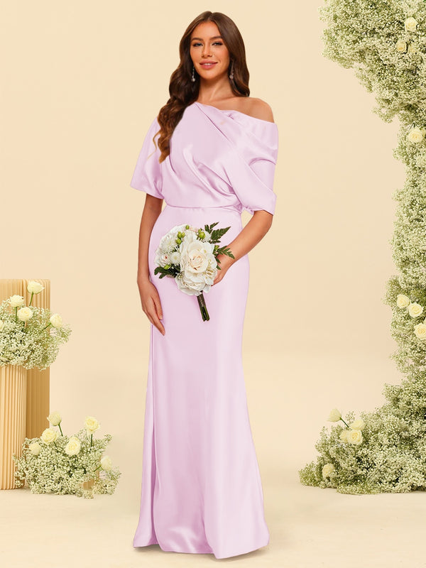 Trumpet/Mermaid One-Shoulder Half Sleeves Bridesmaid Dresses With Ruched
