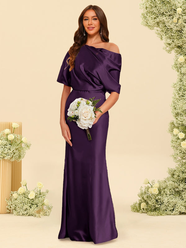 Trumpet/Mermaid One-Shoulder Half Sleeves Bridesmaid Dresses With Ruched