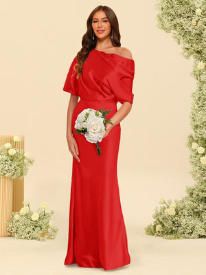 Trumpet/Mermaid One-Shoulder Half Sleeves Bridesmaid Dresses With Ruched