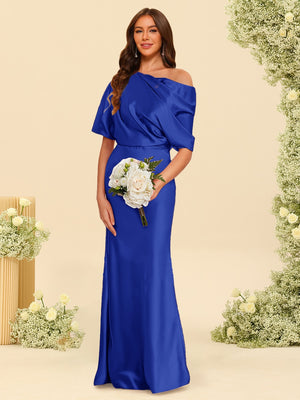 Trumpet/Mermaid One-Shoulder Half Sleeves Bridesmaid Dresses With Ruched