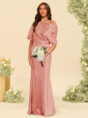 Trumpet/Mermaid One-Shoulder Half Sleeves Bridesmaid Dresses With Ruched