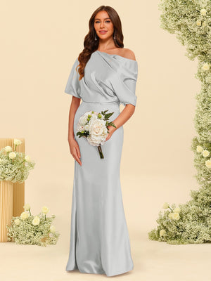 Trumpet/Mermaid One-Shoulder Half Sleeves Bridesmaid Dresses With Ruched