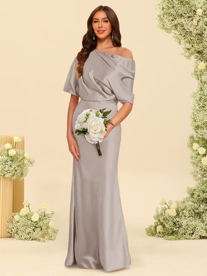 Trumpet/Mermaid One-Shoulder Half Sleeves Bridesmaid Dresses With Ruched