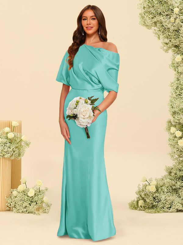 Trumpet/Mermaid One-Shoulder Half Sleeves Bridesmaid Dresses With Ruched
