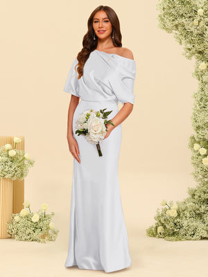 Trumpet/Mermaid One-Shoulder Half Sleeves Bridesmaid Dresses With Ruched