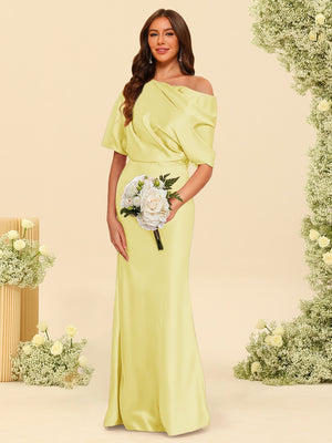 Trumpet/Mermaid One-Shoulder Half Sleeves Bridesmaid Dresses With Ruched