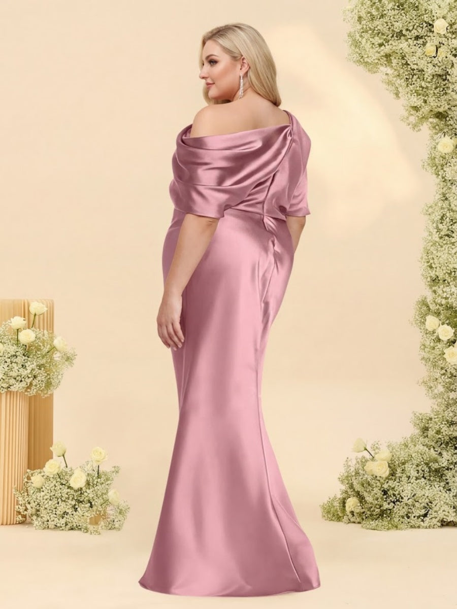 Trumpet/Mermaid One-Shoulder Half Sleeves Plus Size Bridesmaid Dresses With Ruched