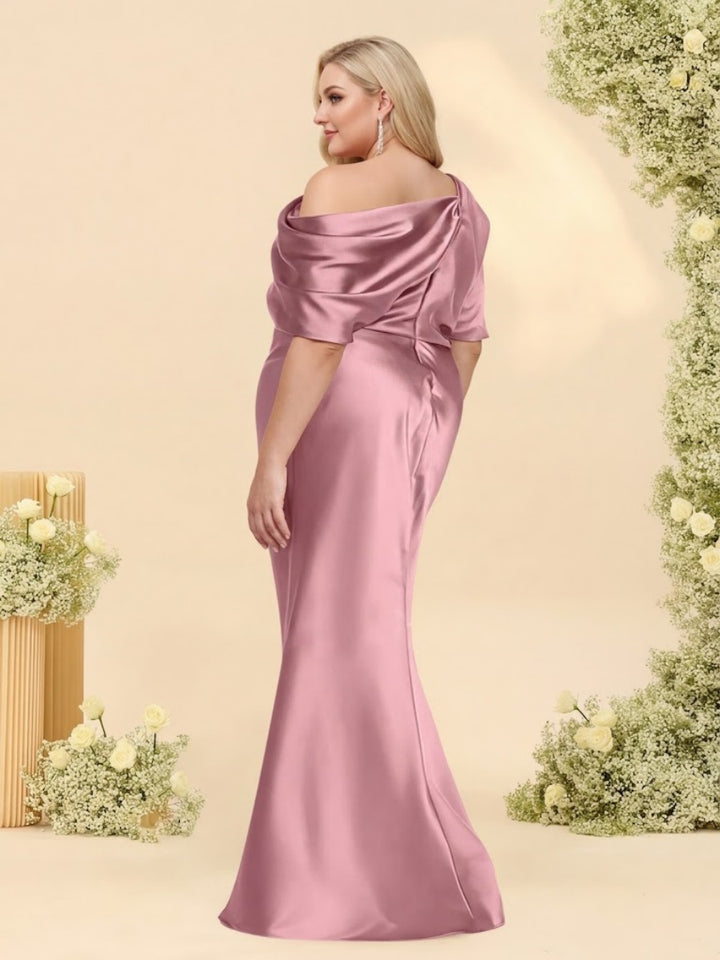 Trumpet/Mermaid One-Shoulder Half Sleeves Plus Size Bridesmaid Dresses With Ruched