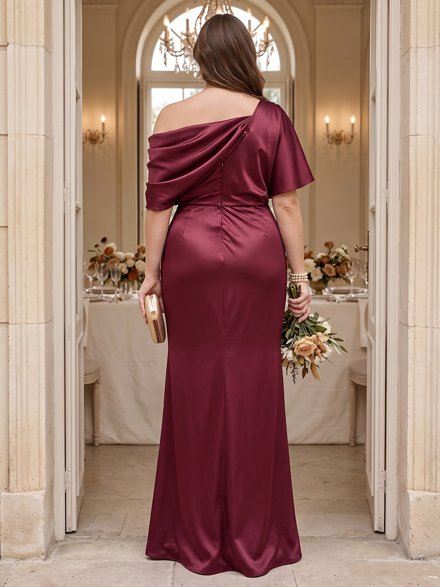 Trumpet/Mermaid One-Shoulder Half Sleeves Ruched Plus Size Bridesmaid Dresses