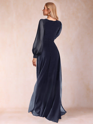 A-Line/Princess V-Neck Floor-Length Chiffon Mother of the Bride Dresses With Split Side