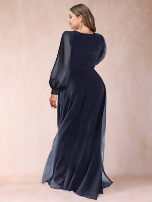 A-Line/Princess V-Neck Floor-Length Chiffon Plus Size Mother of the Bride Dresses With Split Side