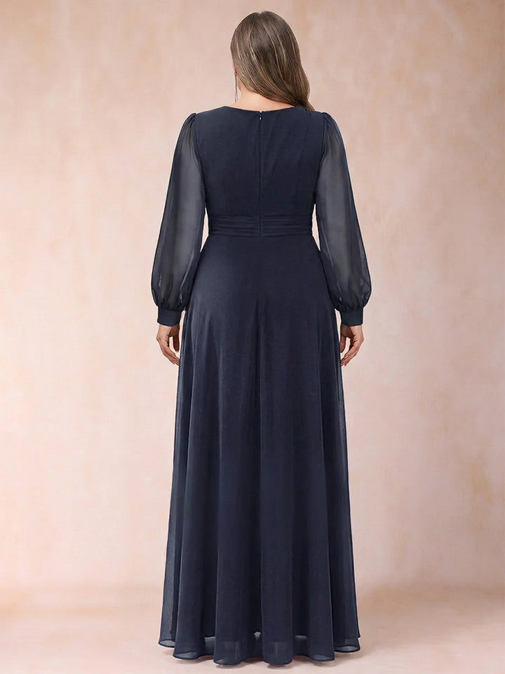 A-Line/Princess V-Neck Floor-Length Chiffon Plus Size Mother of the Bride Dresses With Split Side
