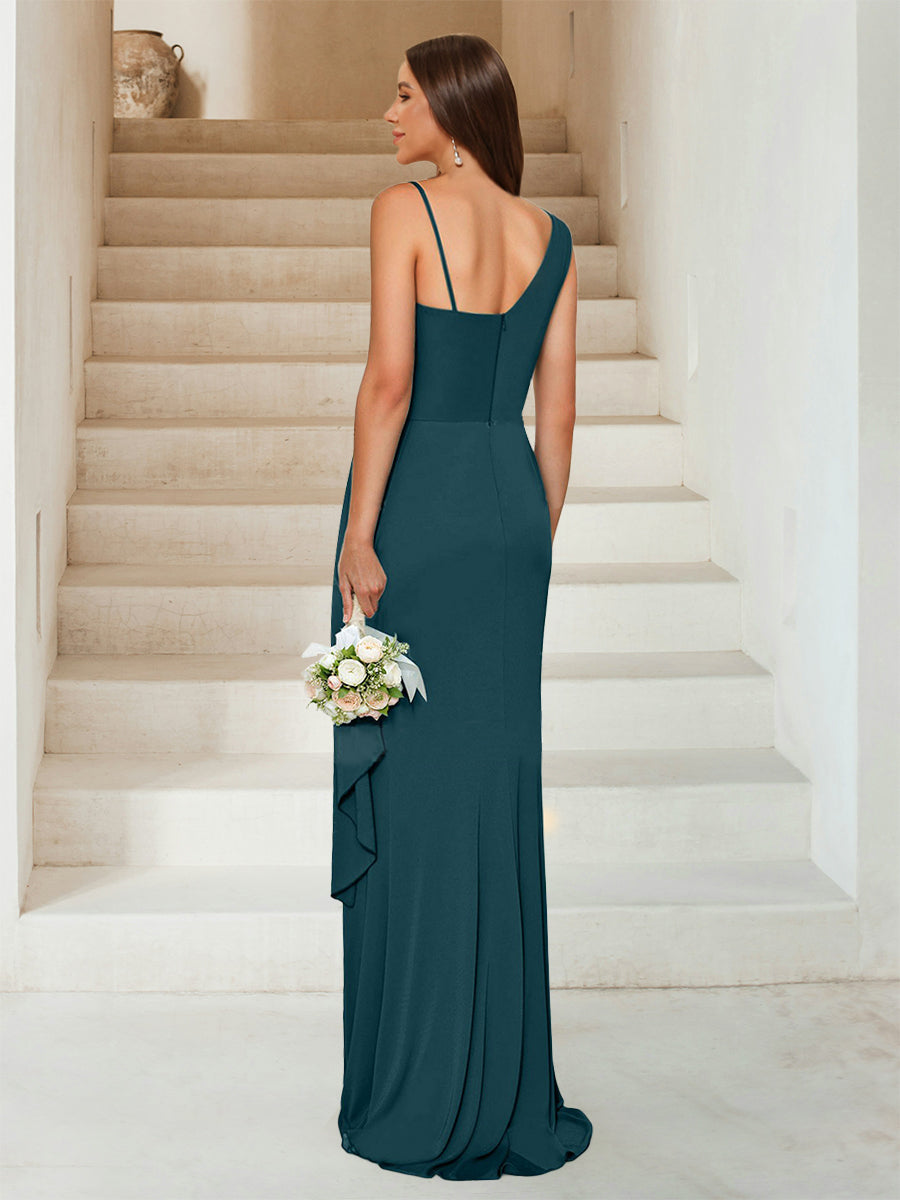 Sheath/Column Sweetheart Sleeveless Floor-Length Formal Dresses with Split Side &amp; Ruched