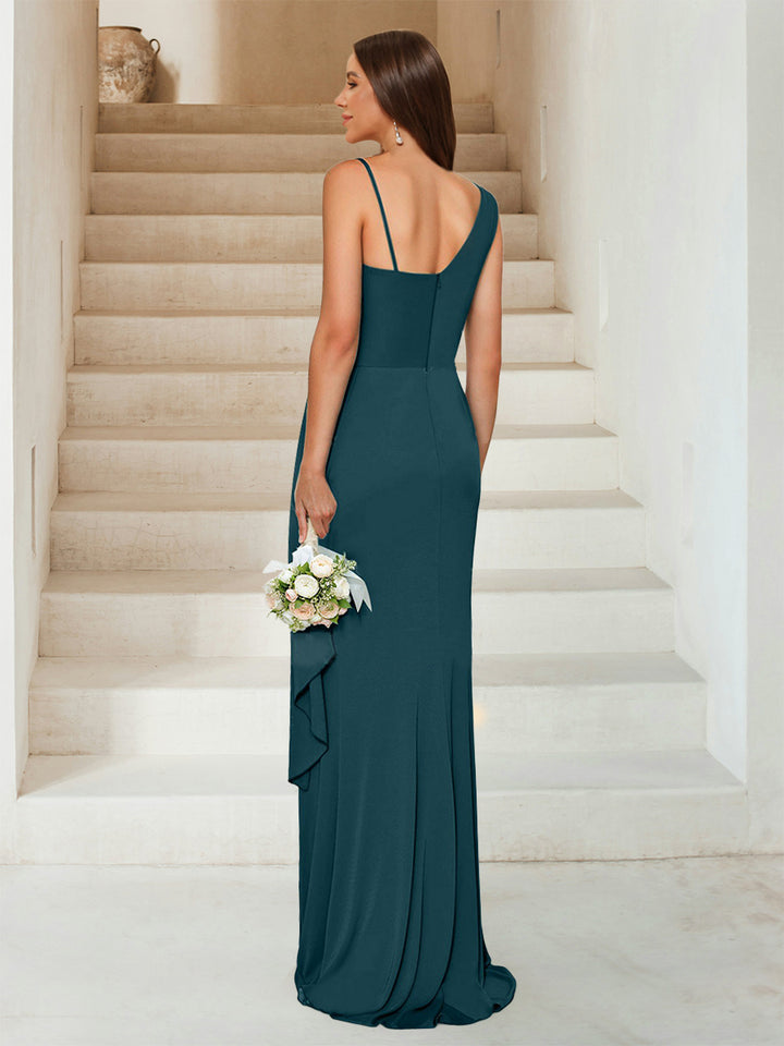 Sheath/Column Sweetheart Sleeveless Floor-Length Formal Dresses with Split Side &amp; Ruched