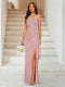 Sheath/Column Sweetheart Sleeveless Floor-Length Formal Dresses with Split Side & Ruched
