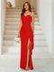 Sheath/Column Sweetheart Sleeveless Floor-Length Formal Dresses with Split Side & Ruched