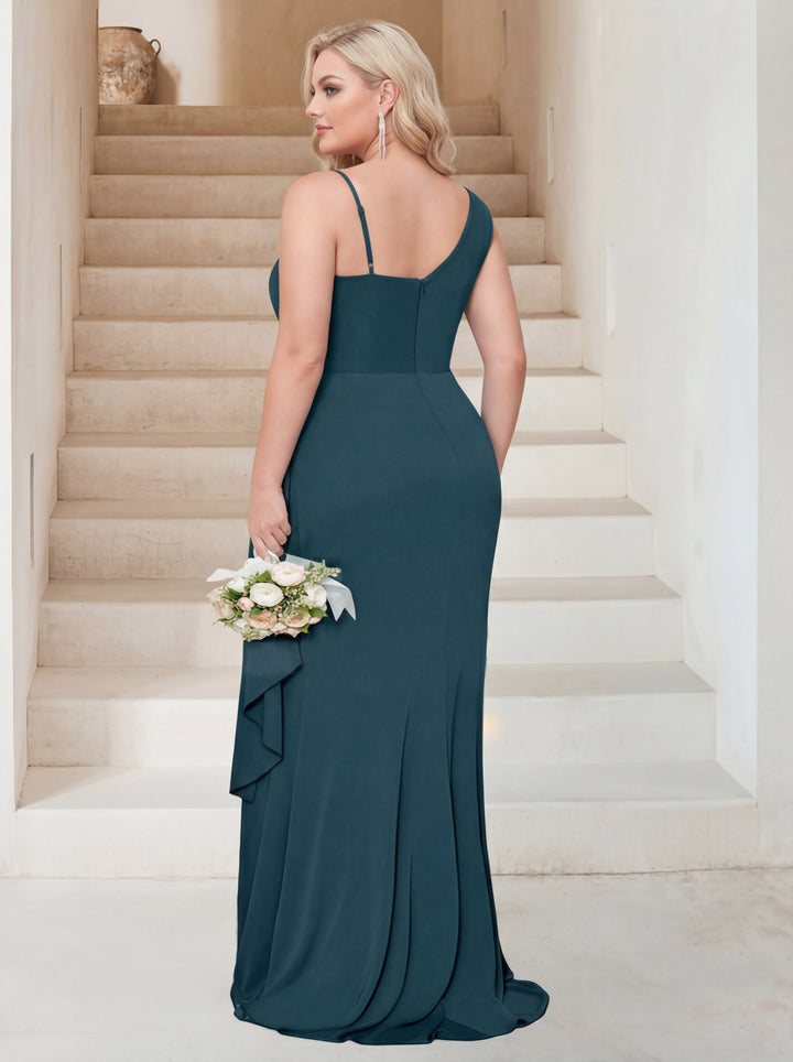 Sheath/Column Sweetheart Sleeveless Floor-Length Plus Size Formal Dresses with Split Side &amp; Ruched