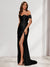 Sheath/Column One-Shoulder Sleeveless Sweep Train Evening Dresses with Split Side & Ruffles