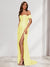 Sheath/Column One-Shoulder Sleeveless Sweep Train Evening Dresses with Split Side & Ruffles