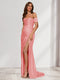 Sheath/Column One-Shoulder Sleeveless Sweep Train Evening Dresses with Split Side & Ruffles