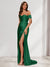 Sheath/Column One-Shoulder Sleeveless Sweep Train Evening Dresses with Split Side & Ruffles