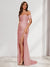 Sheath/Column One-Shoulder Sleeveless Sweep Train Evening Dresses with Split Side & Ruffles