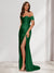 Sheath/Column One-Shoulder Sleeveless Sweep Train Evening Dresses with Split Side & Ruffles