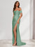Sheath/Column One-Shoulder Sleeveless Sweep Train Evening Dresses with Split Side & Ruffles