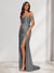 Sheath/Column One-Shoulder Sleeveless Sweep Train Evening Dresses with Split Side & Ruffles