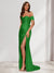 Sheath/Column One-Shoulder Sleeveless Sweep Train Evening Dresses with Split Side & Ruffles