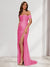 Sheath/Column One-Shoulder Sleeveless Sweep Train Evening Dresses with Split Side & Ruffles
