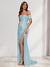 Sheath/Column One-Shoulder Sleeveless Sweep Train Evening Dresses with Split Side & Ruffles